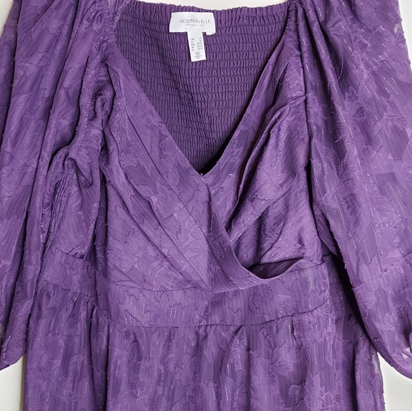 Addition Elle Purple Floral Balloon Sleeve Dress - Picture 5 of 13